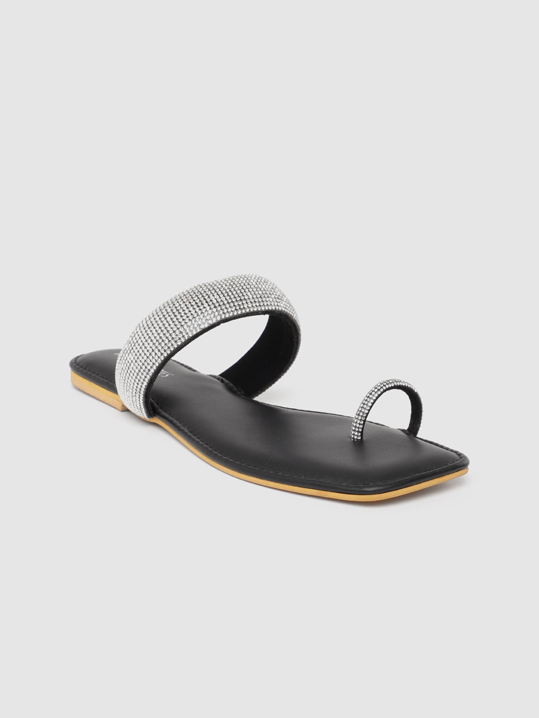 

Thread Stories Women Embellished Open Toe Kolhapuri Flats, Black