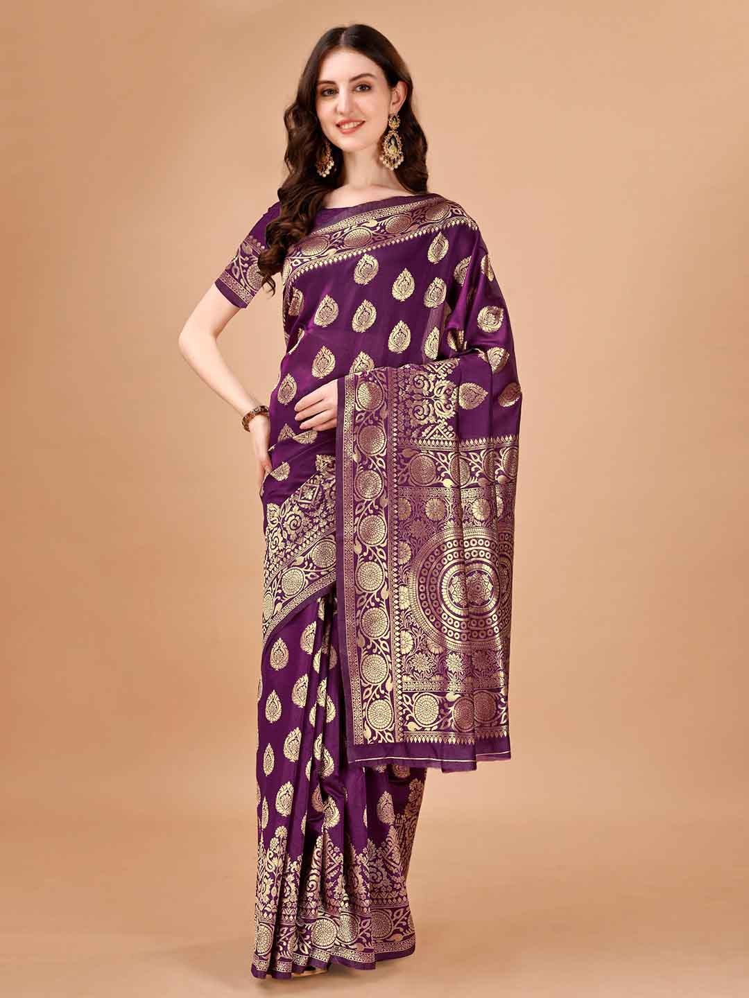 

Leelavati Ethnic Motifs Woven Design Zari Pure Silk Kanjeevaram Saree, Purple