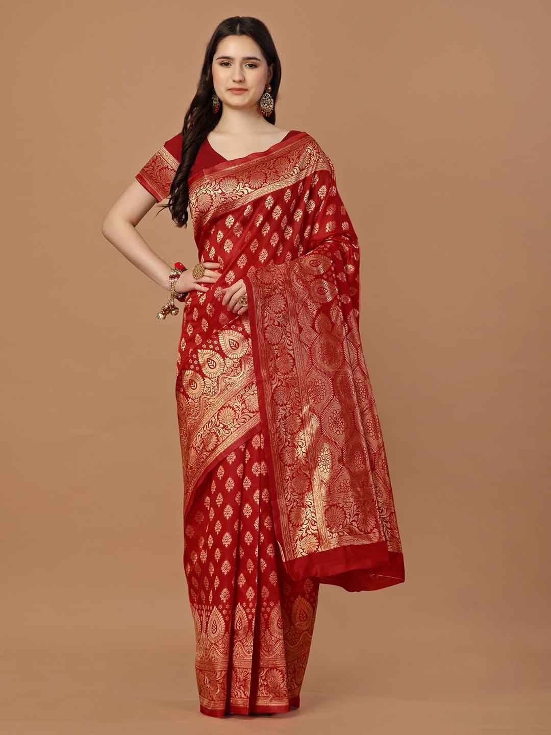 

Leelavati Ethnic Motifs Woven Design Zari Pure Silk Kanjeevaram Saree, Red