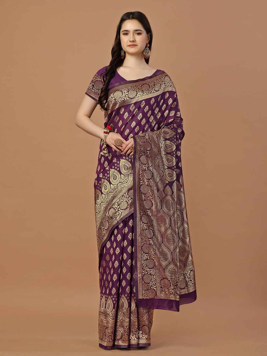 

Leelavati Ethnic Motifs Woven Design Zari Pure Silk Kanjeevaram Saree, Purple
