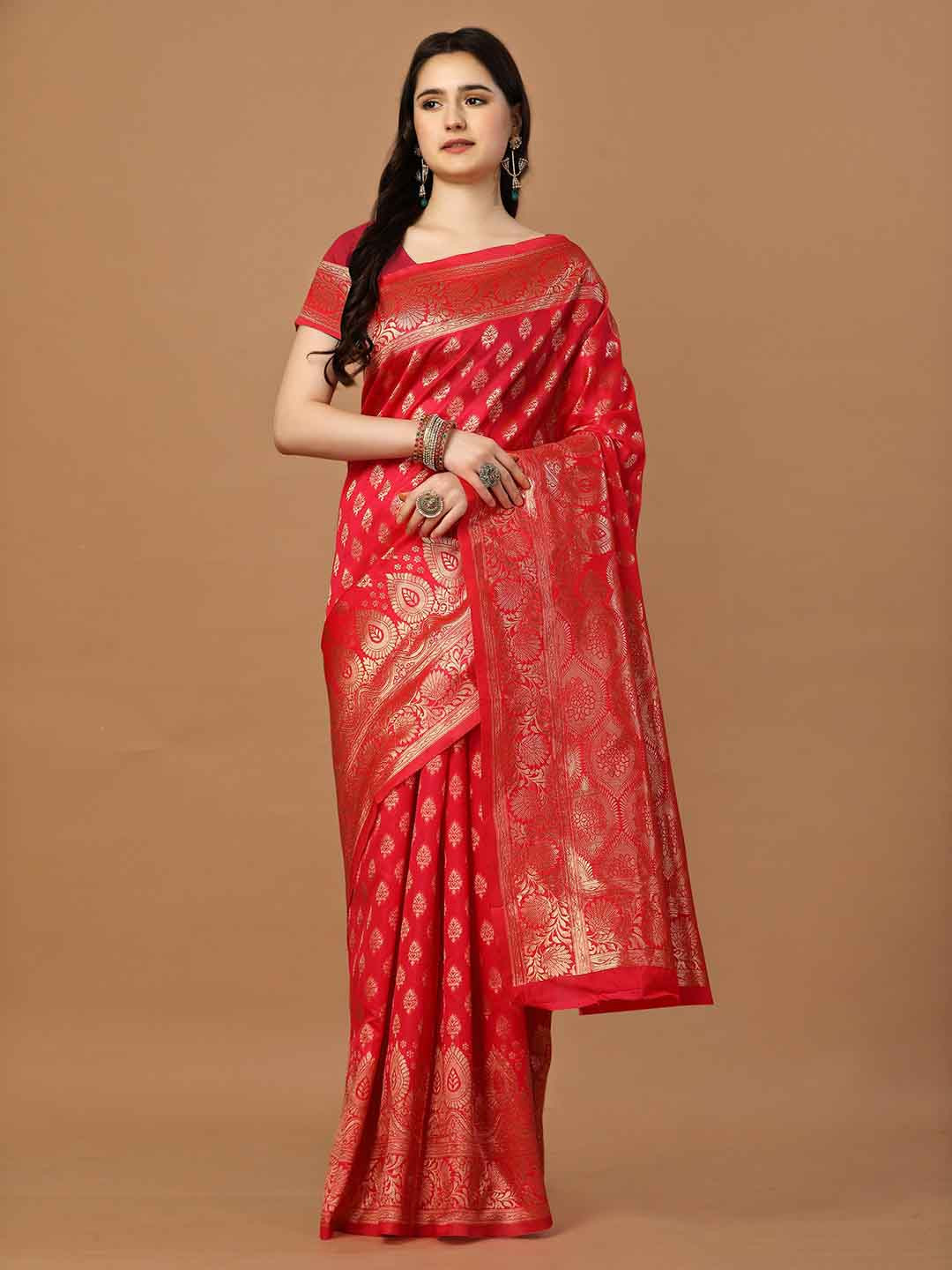

Leelavati Woven Design Ethnic Motifs Zari Pure Silk Kanjeevaram Saree, Red