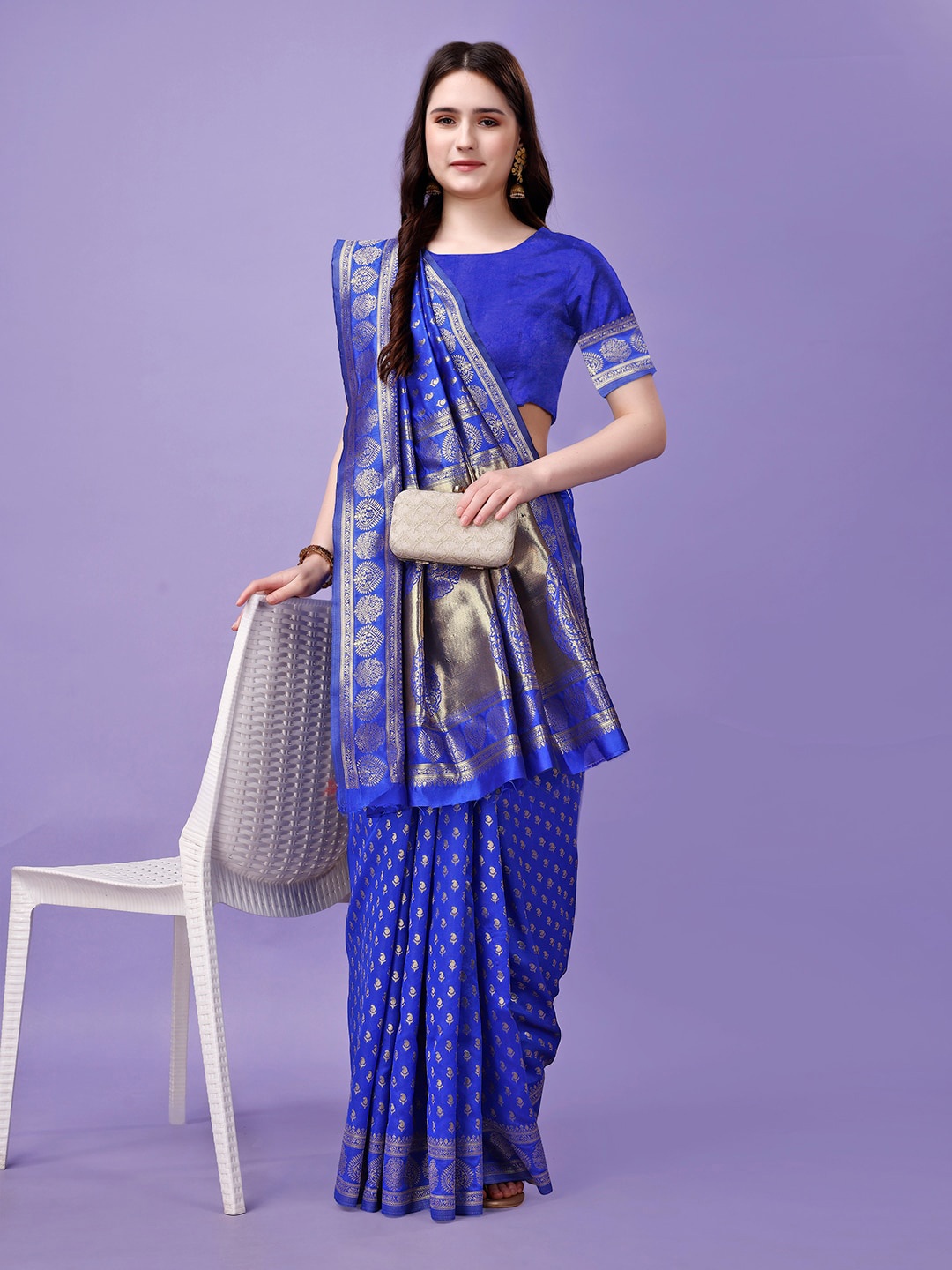 

Leelavati Ethnic Motifs Woven Design Zari Pure Silk Kanjeevaram Saree, Blue