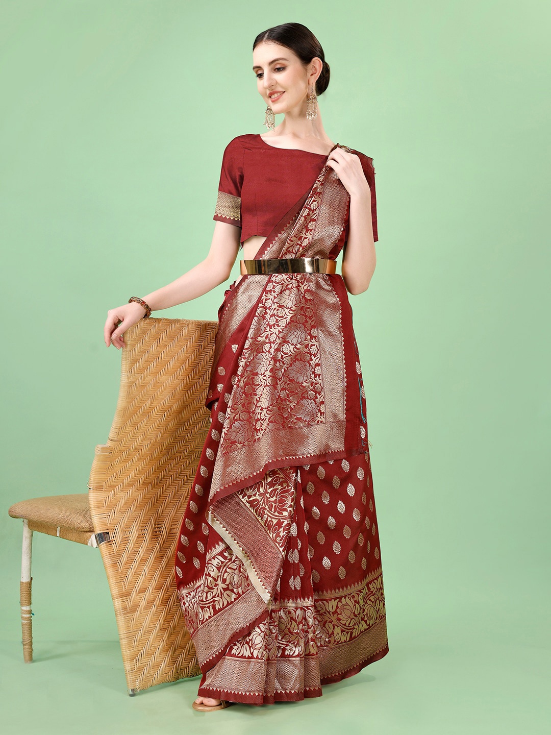 

Leelavati Ethnic Motifs Zari Pure Silk Kanjeevaram Saree, Red