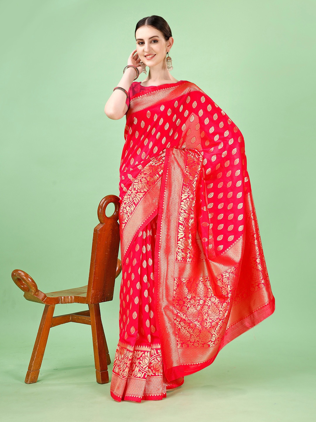 

Leelavati Ethnic Motifs Zari Pure Silk Kanjeevaram Saree, Red