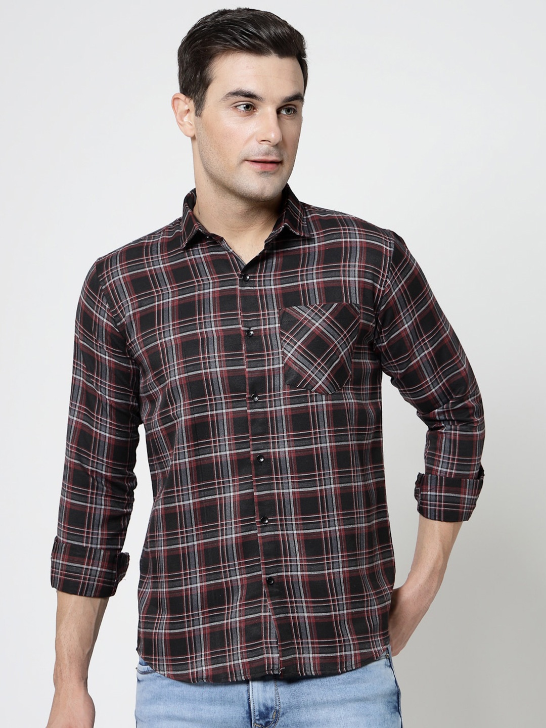 

ADWYN PETER New Spread Collar Tartan Checks Opaque Casual Shirt, Blue