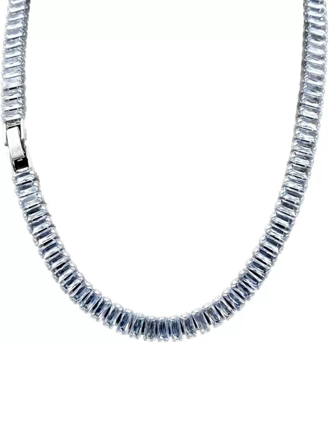 

MEENAZ Men Stainless Steel Silver-Plated American Diamond Studded Choker Chain