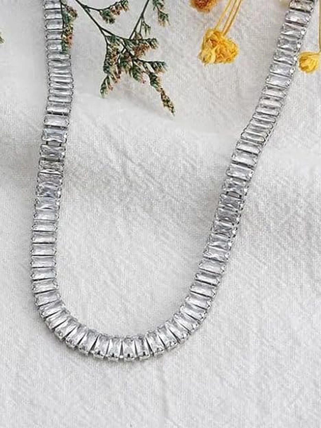 

MEENAZ Men Stainless Steel Silver-Plated American Diamond Studded Choker Necklace