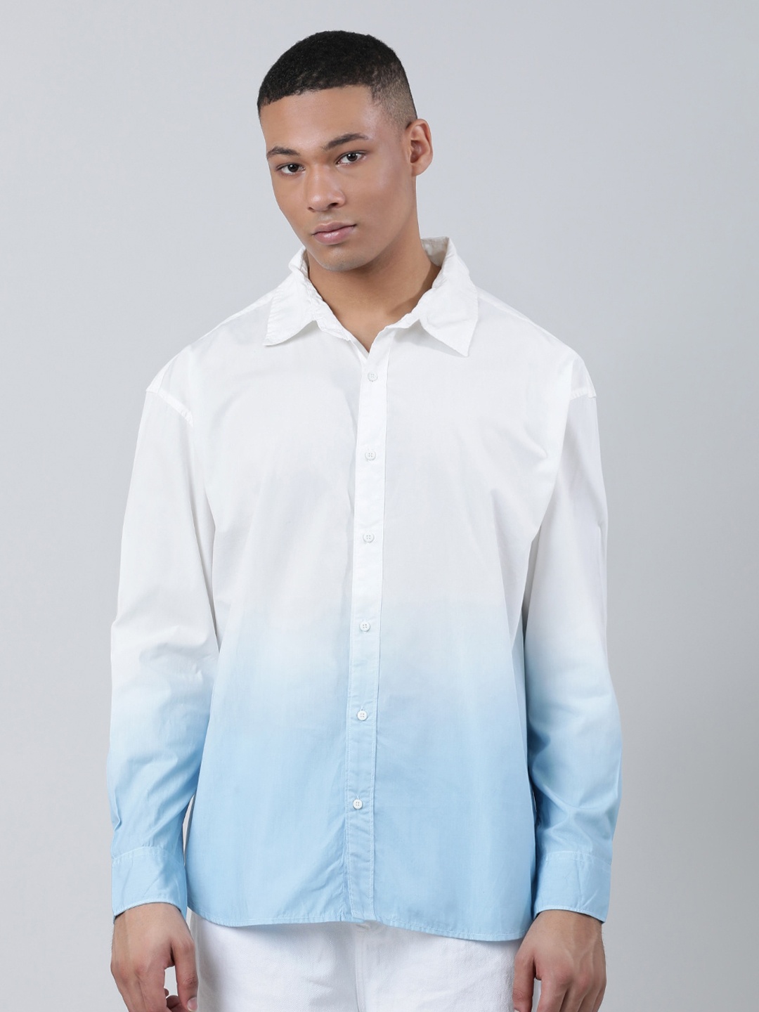 

Bene Kleed Unisex Pure Cotton Ombre Oversized Shirt, Blue