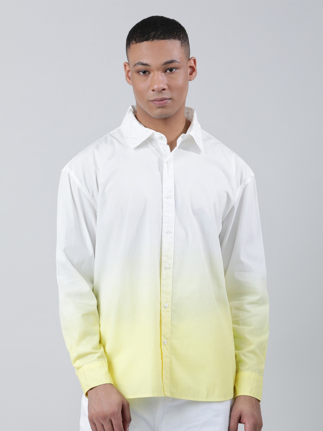 

Bene Kleed Men Ombre Dyed Pure Cotton Oversized Casual Shirt, Yellow
