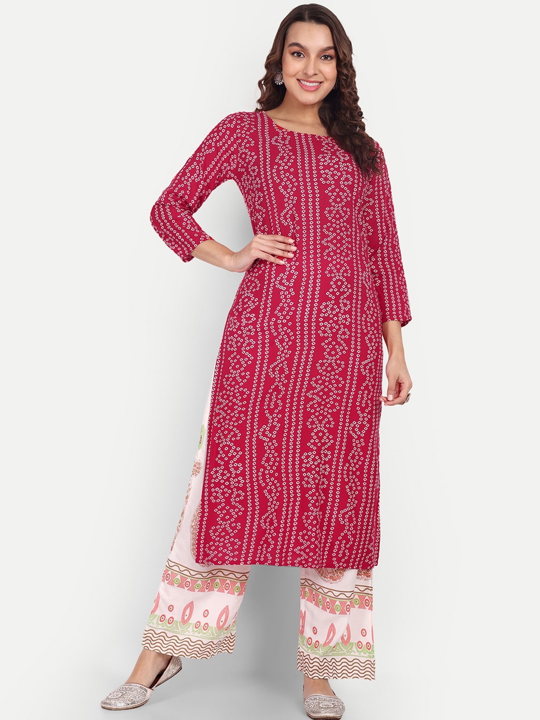 

Aarti Fashion Ethnic Motifs Printed Round Neck Pure Cotton Kurta with Palazzos, Red