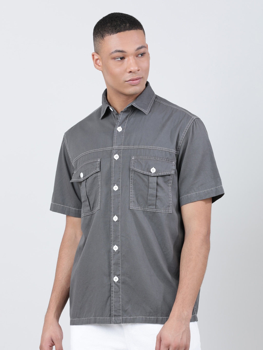 

Bene Kleed Relaxed Opaque Cotton Casual Shirt, Grey