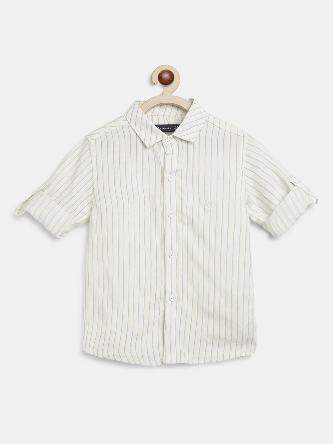 

TALES & STORIES Boys Opaque Striped Cotton Casual Shirt, Off white