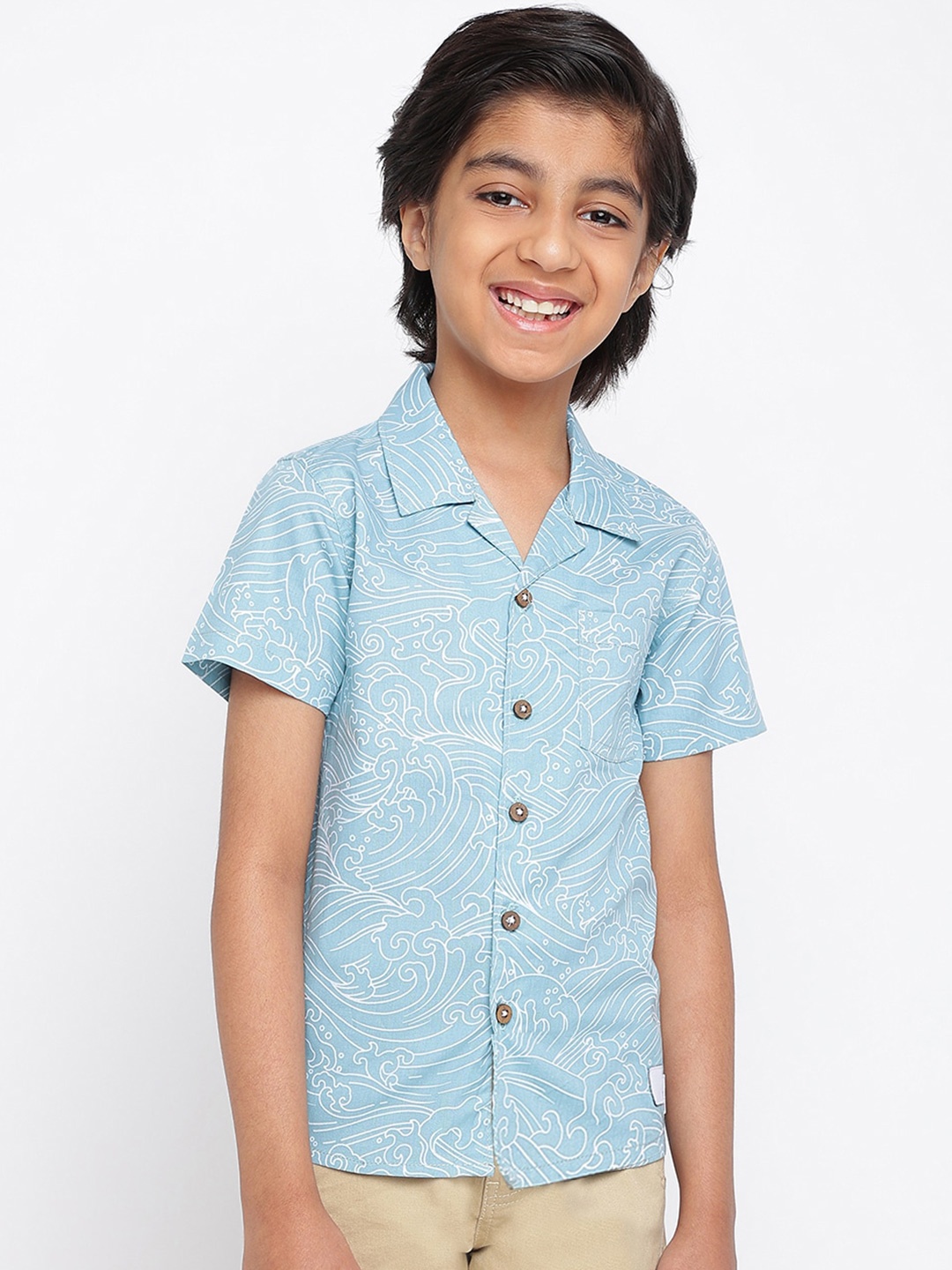 

TALES & STORIES Boys Abstract Printed Cotton Casual Shirt, Blue