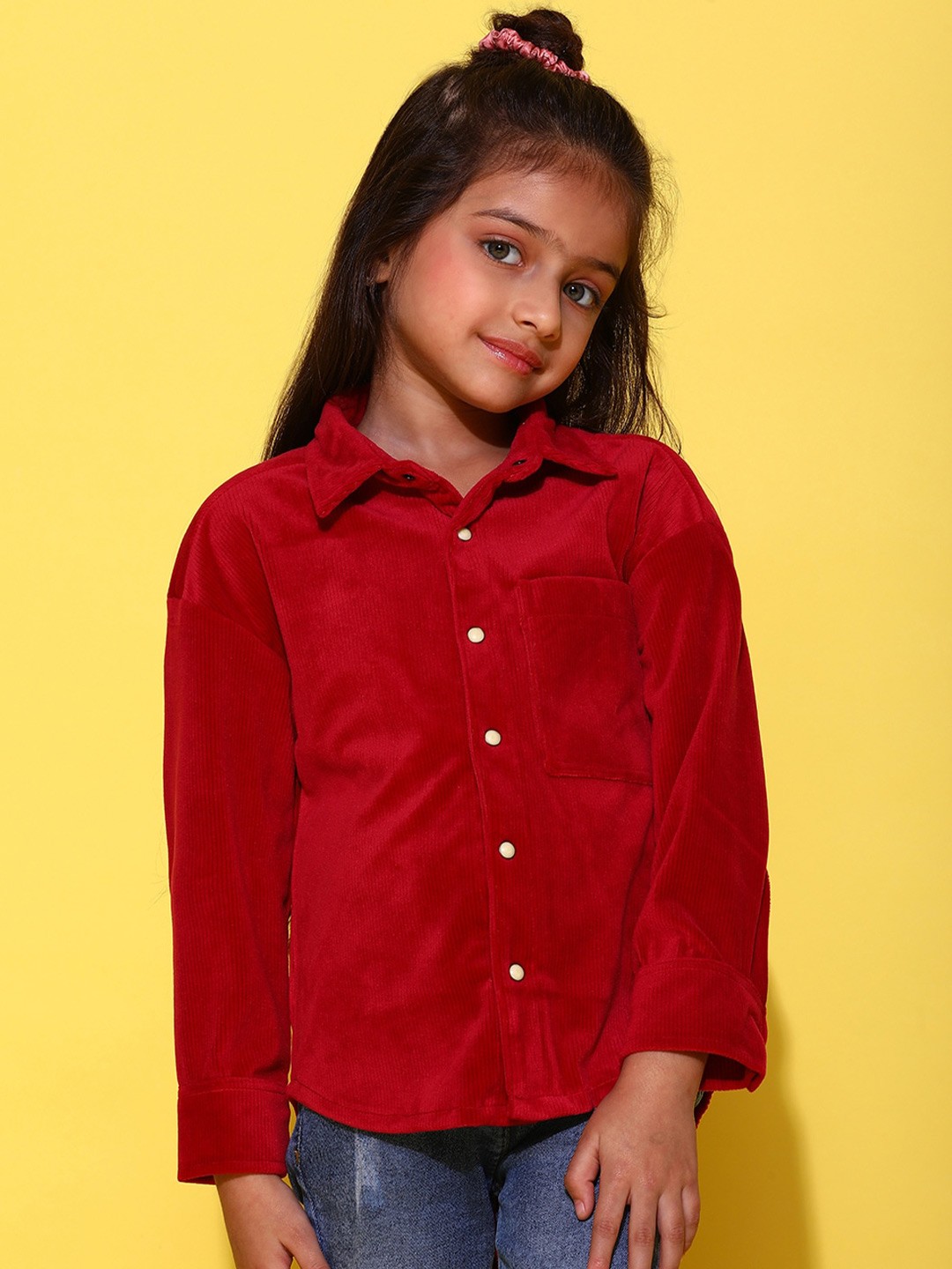 

TALES & STORIES Girls Striped Spread Collar Long Sleeves Casual Shirt, Maroon