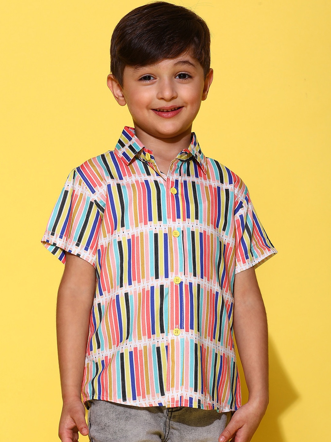 

TALES & STORIES Boys Vertical Striped Spread Collar Opaque Casual Shirt, Pink