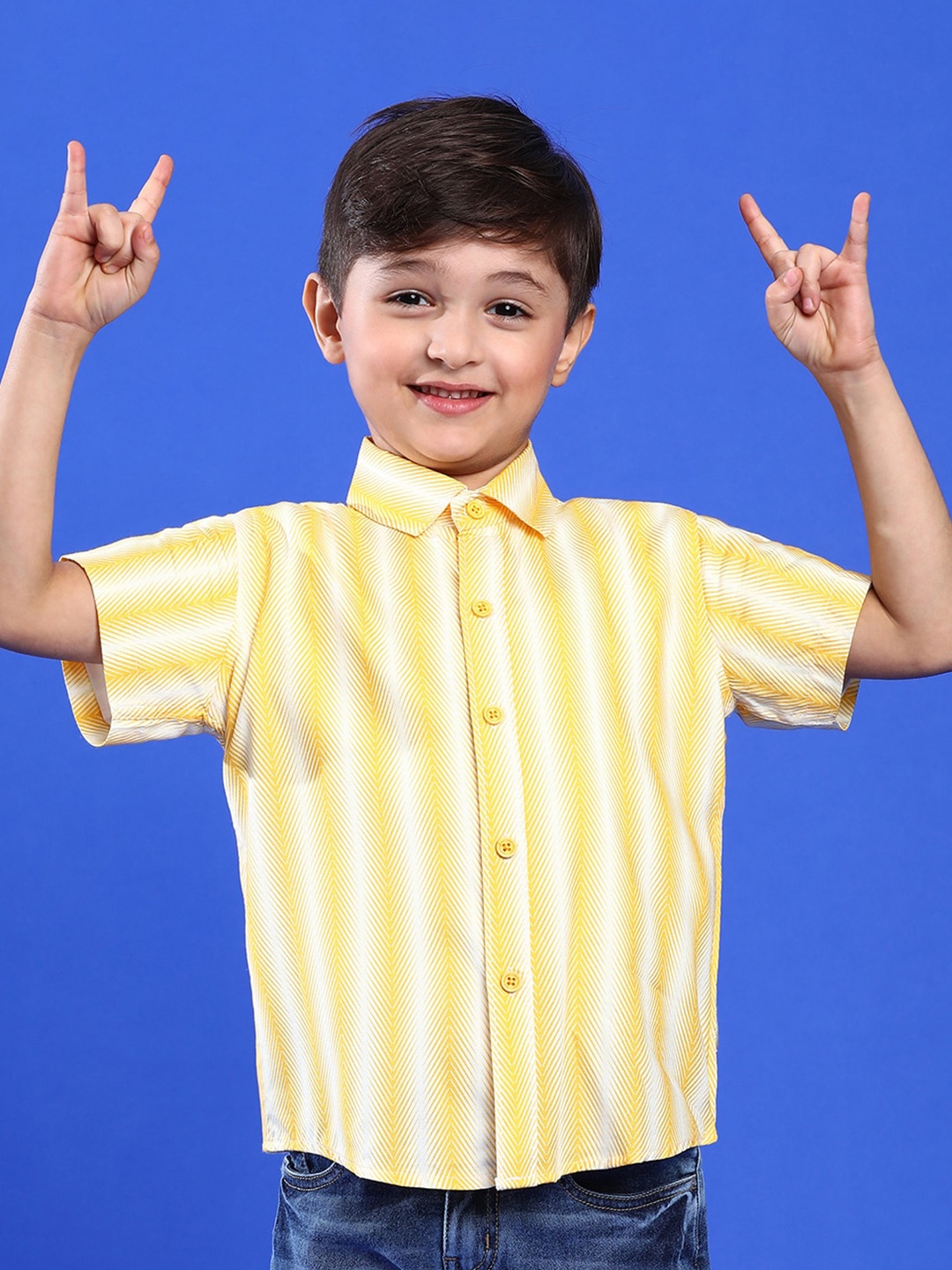 

TALES & STORIES Boys Spread Collar Opaque Striped Casual Shirt, Yellow