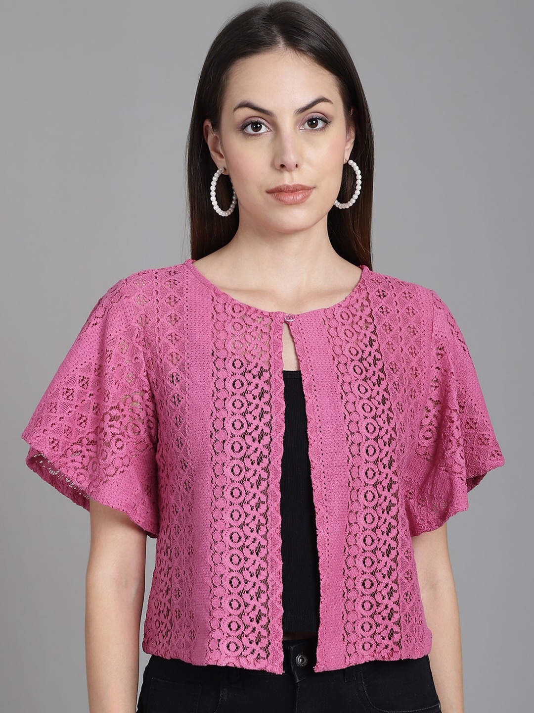 

Dressitude Self Designed Cotton Button Shrug, Pink