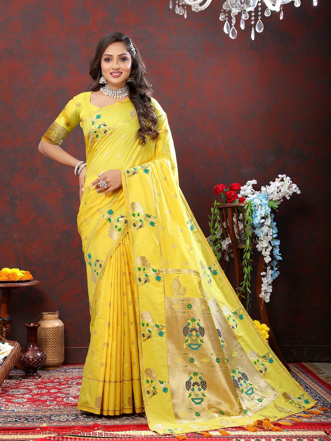 

OFLINE SELECTION Woven Design Zari Paithani Saree with Tassels, Yellow