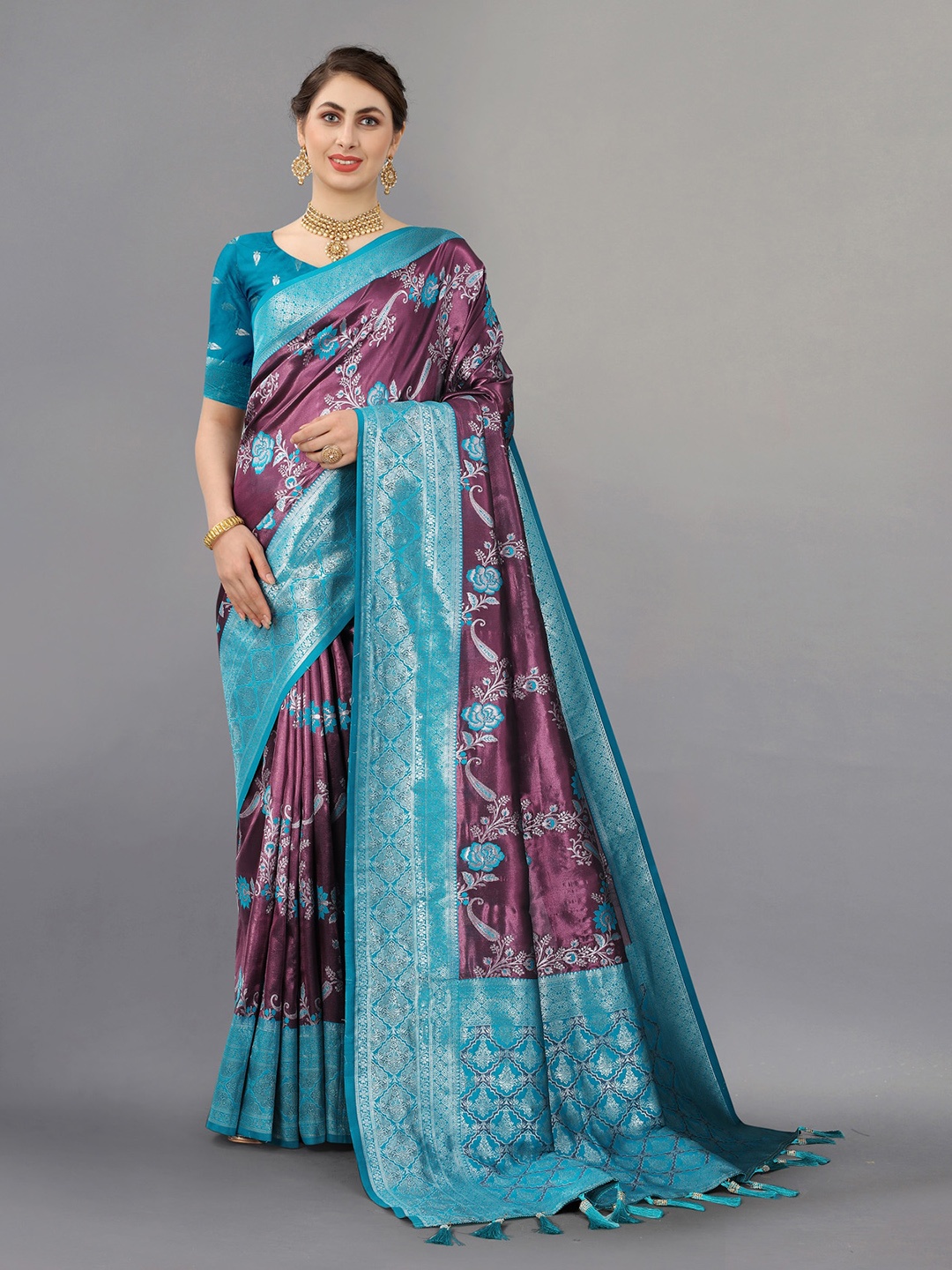 

OFLINE SELECTION Woven Design Zari Kanjeevaram Saree, Purple