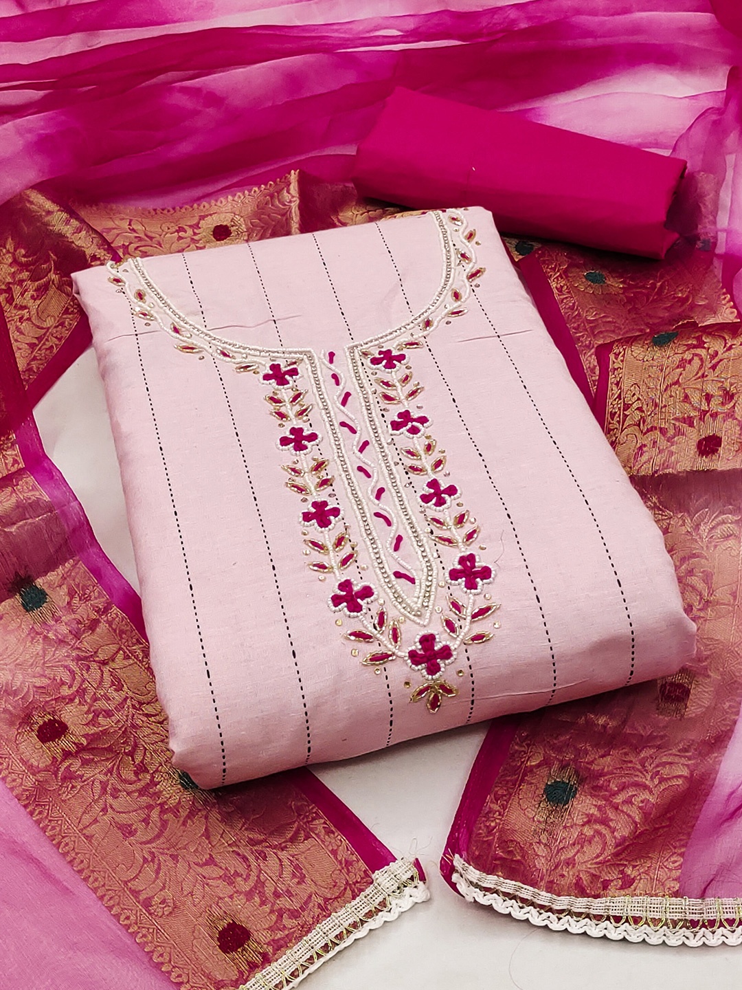 

KIMISHA Dyed Unstitched Dress Material, Pink