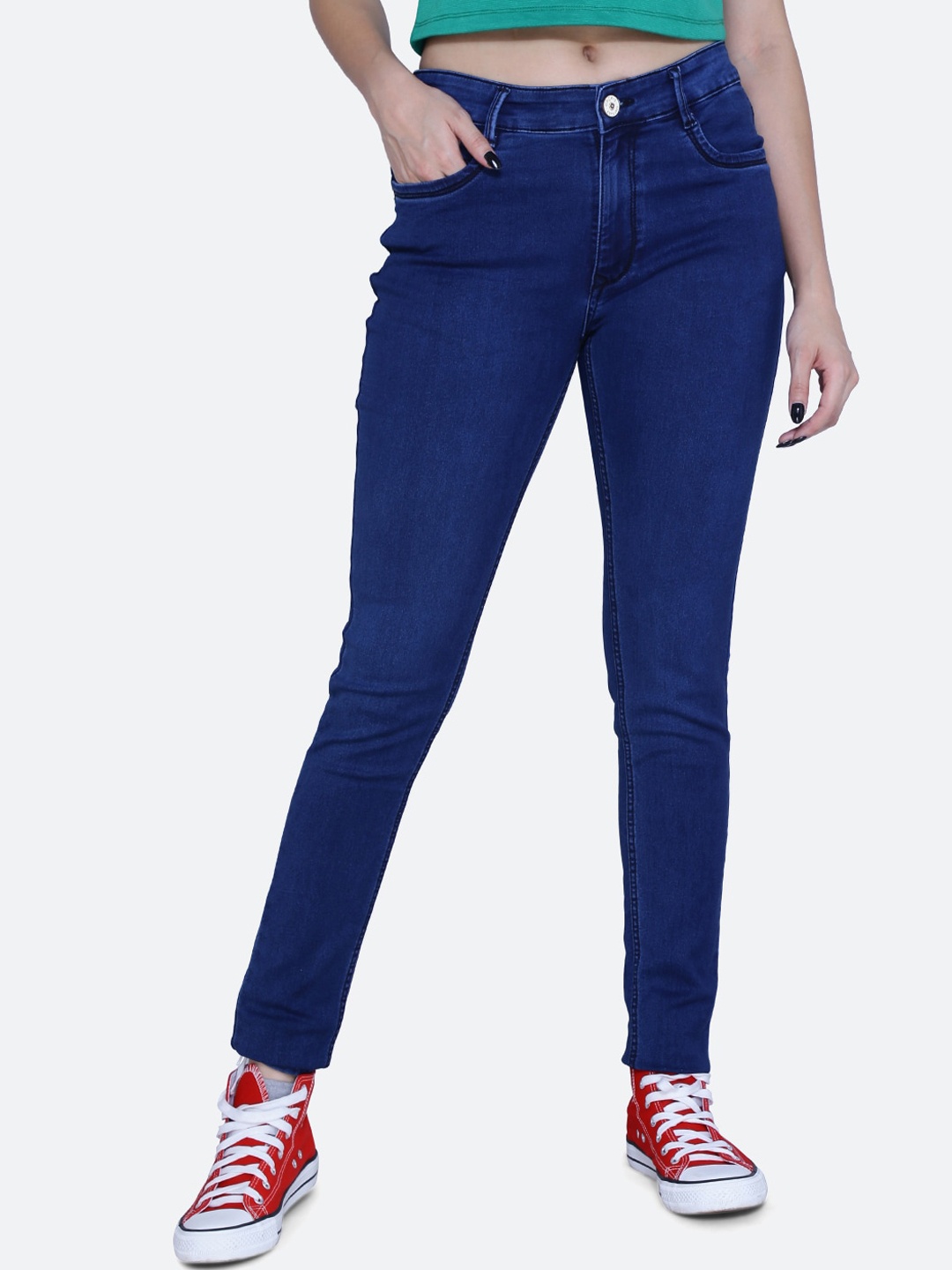 

FCK-3 Women Hottie High-Rise Knitted Clean Look Stretchable Jeans, Blue