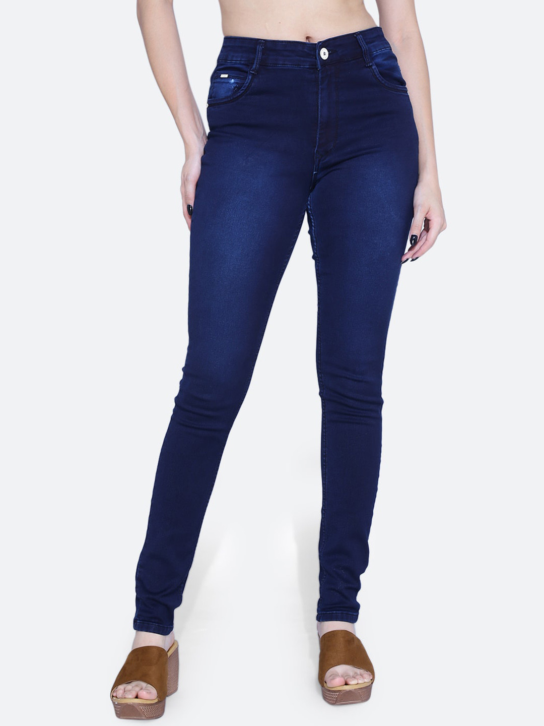 

FCK-3 Women Hottie High-Rise Dark Shade Light Fade Clean Look Stretchable Jeans, Navy blue