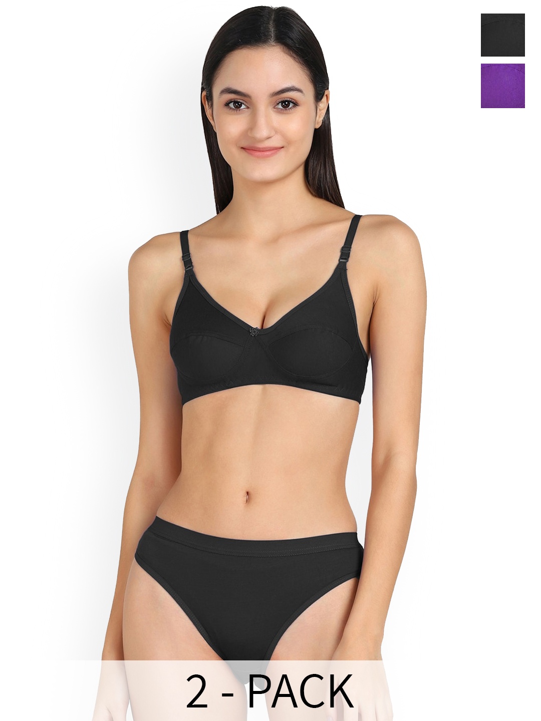 

PIBU Pack Of 2 Cotton Lingerie Set, Black