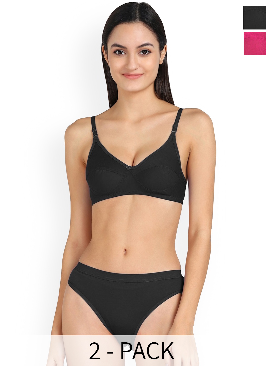 

PIBU Pack Of 2 Cotton Lingerie Set M_Ruchi Set2, Black