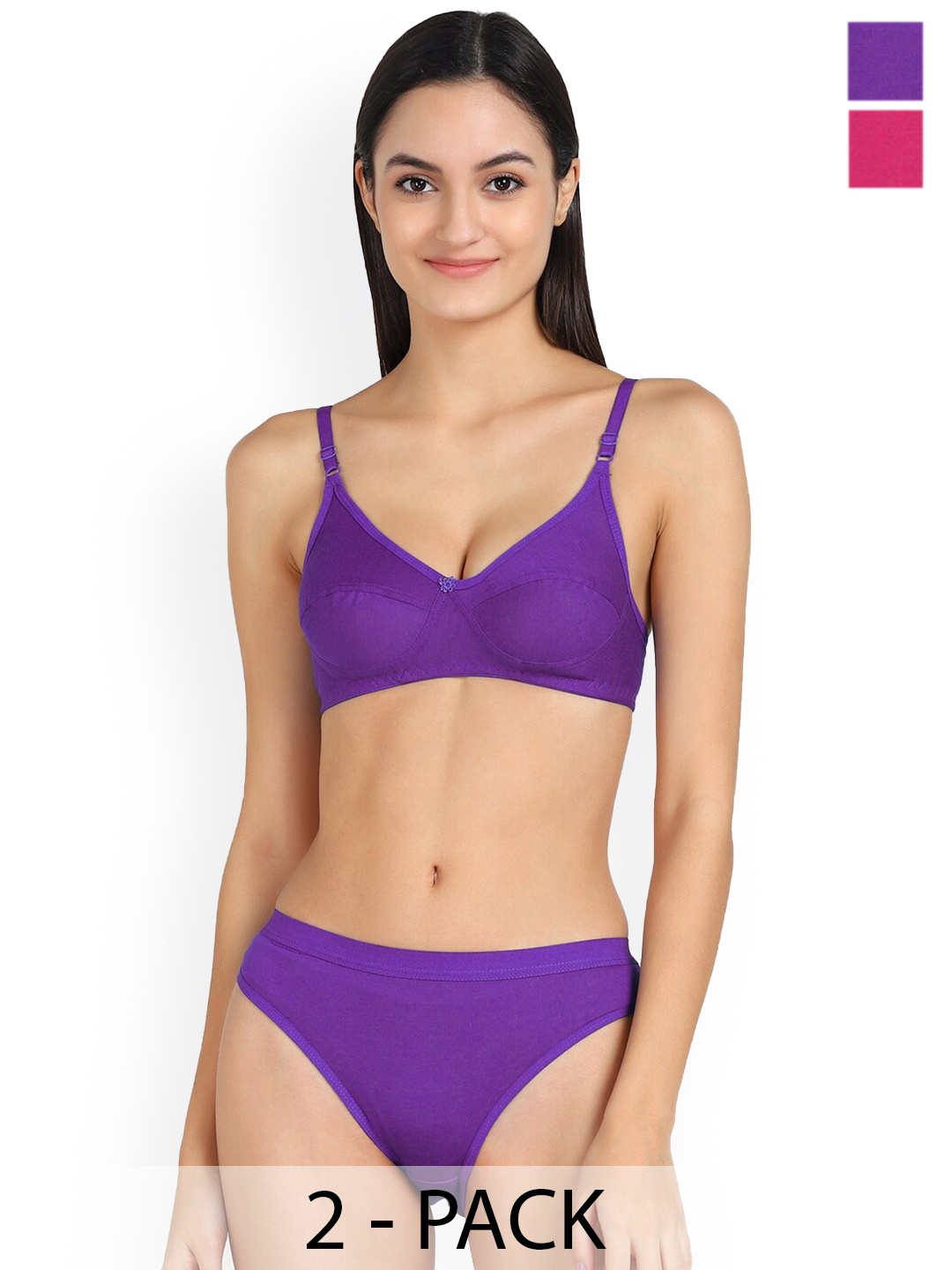 

PIBU Pack Of 2 Cotton Lingerie Set, Pink