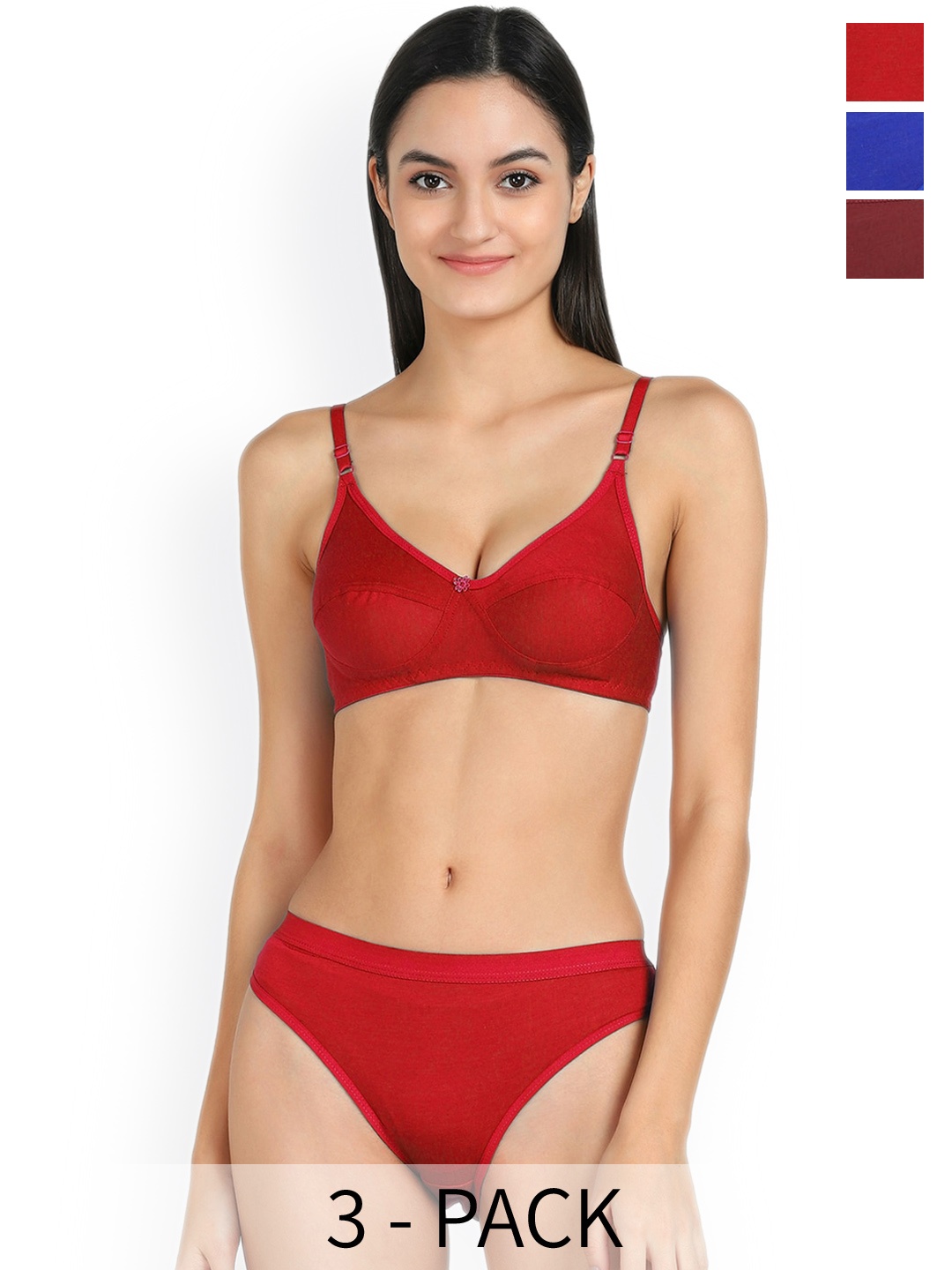 

PIBU Pack Of 3 Cotton Lingerie Set, Red