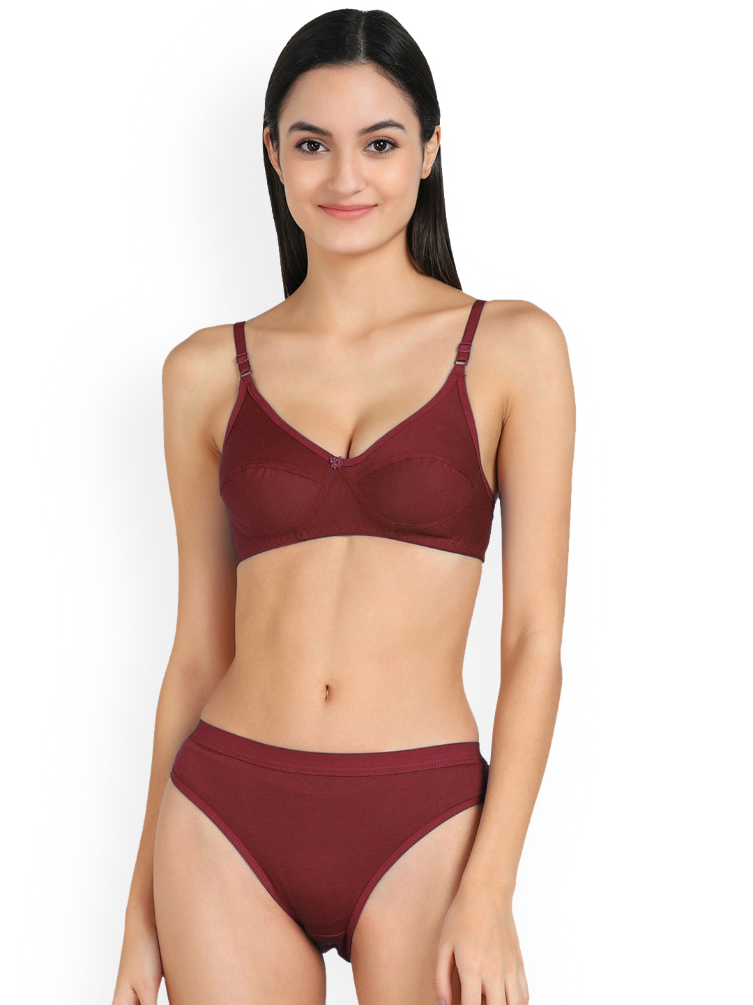 

PIBU Non-Wired Non Padded Cotton Lingerie Set, Maroon
