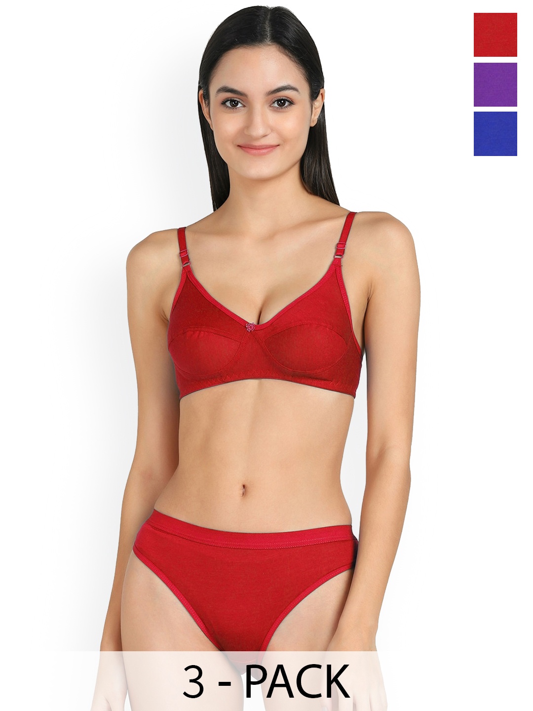 

AROUSY Pack Of 3 Cotton Lingerie Set O_Ruchi Set3, Red