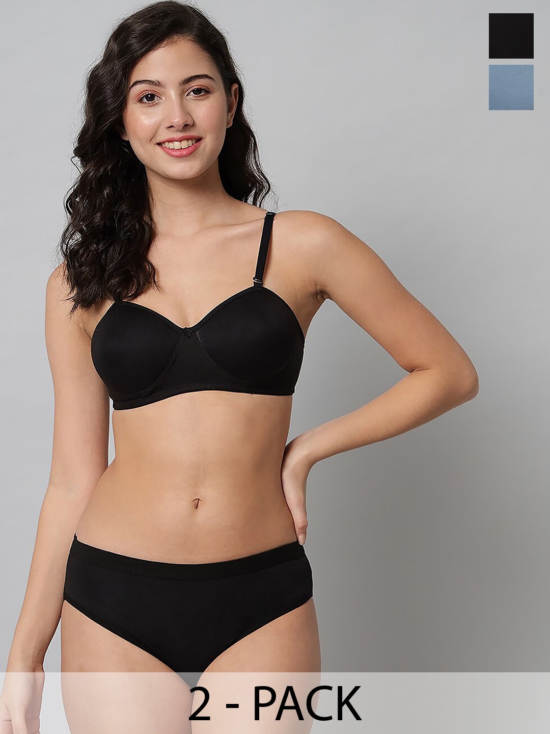 

AROUSY Pack Of 2 Cotton Lingerie Set, Black