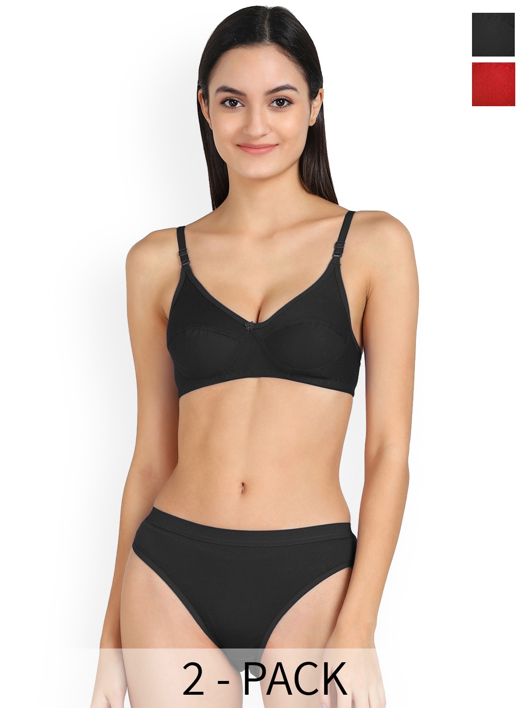 

AROUSY Pack Of 2 Cotton Lingerie Set, Black