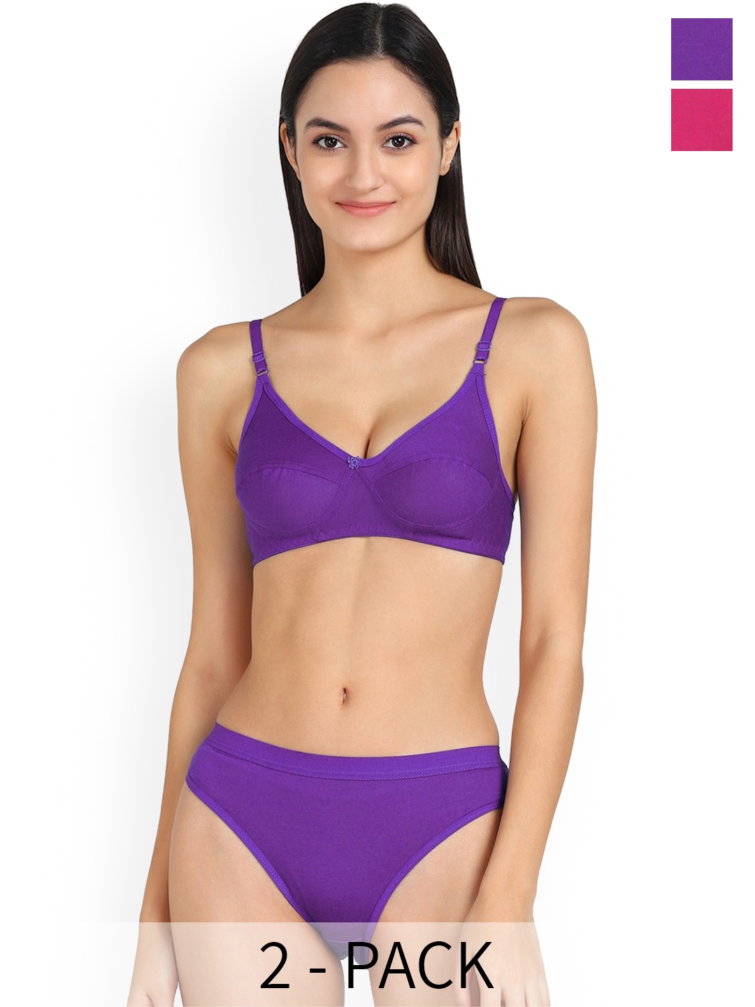 

AROUSY Pack Of 2 Cotton Lingerie Set, Purple