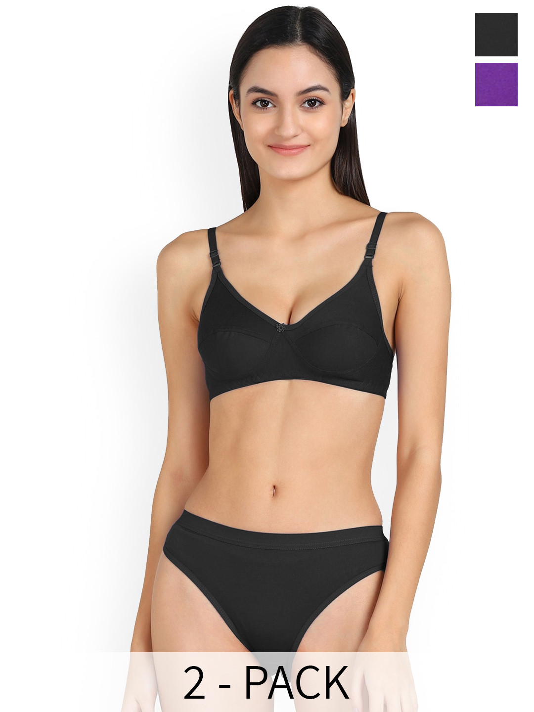 

AROUSY Pack Of 2 Cotton Lingerie Set, Black