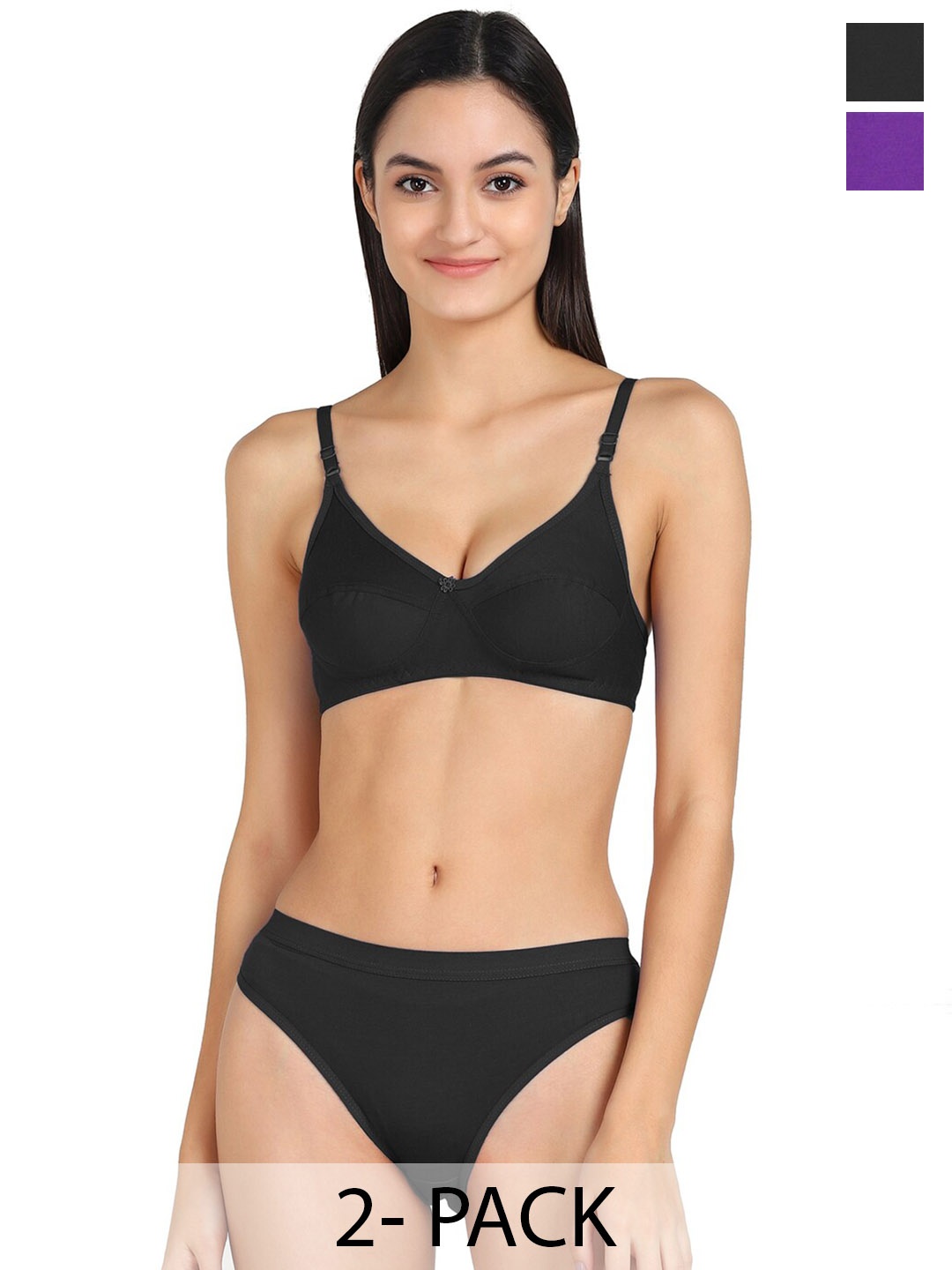 

Aamarsh Pack Of 2 Cotton Lingerie Set, Black