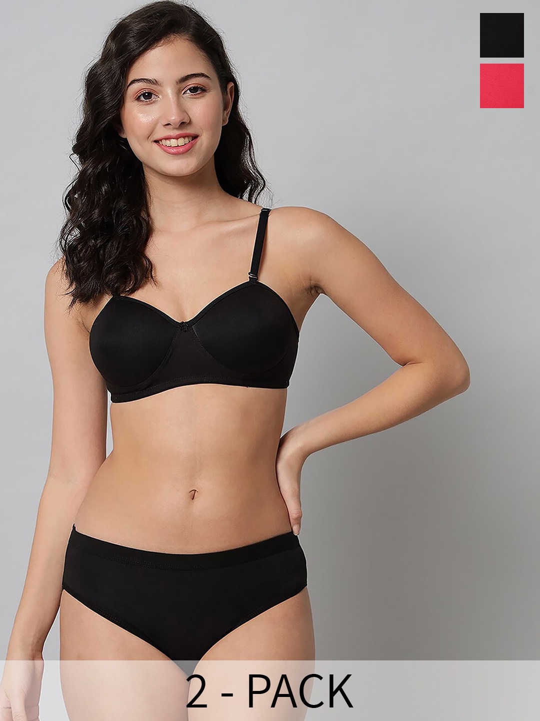 

Aamarsh Pack Of 2 Cotton Lingerie Set, Black
