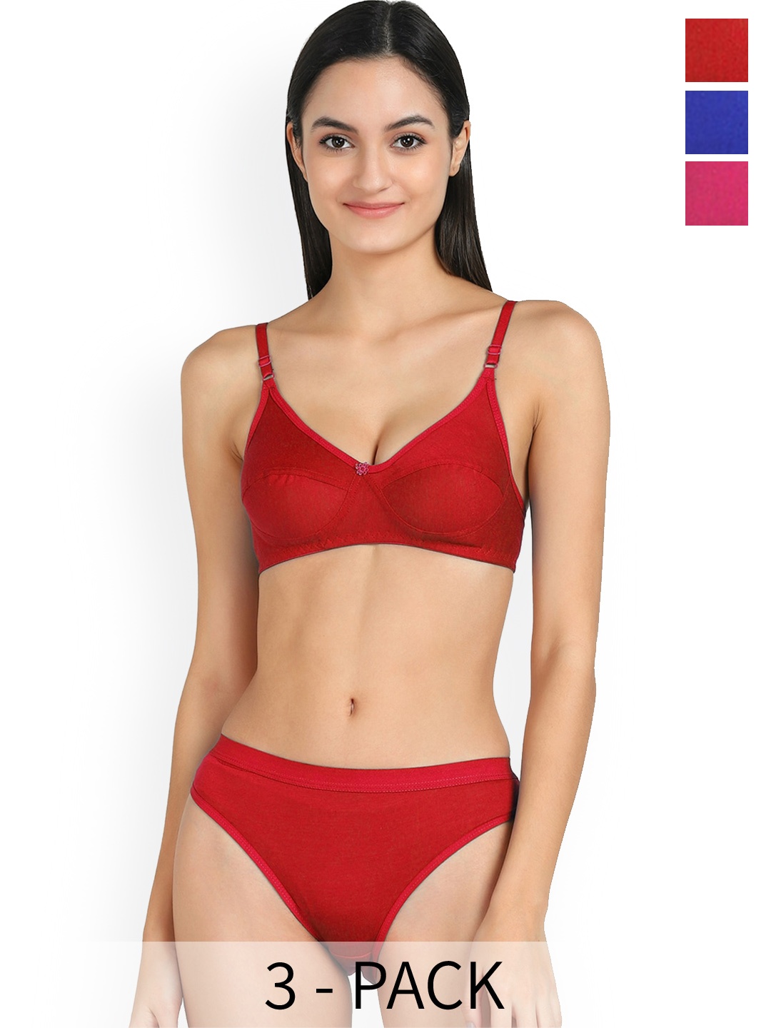 

Aamarsh Pack Of 3 Cotton Lingerie Set, Red