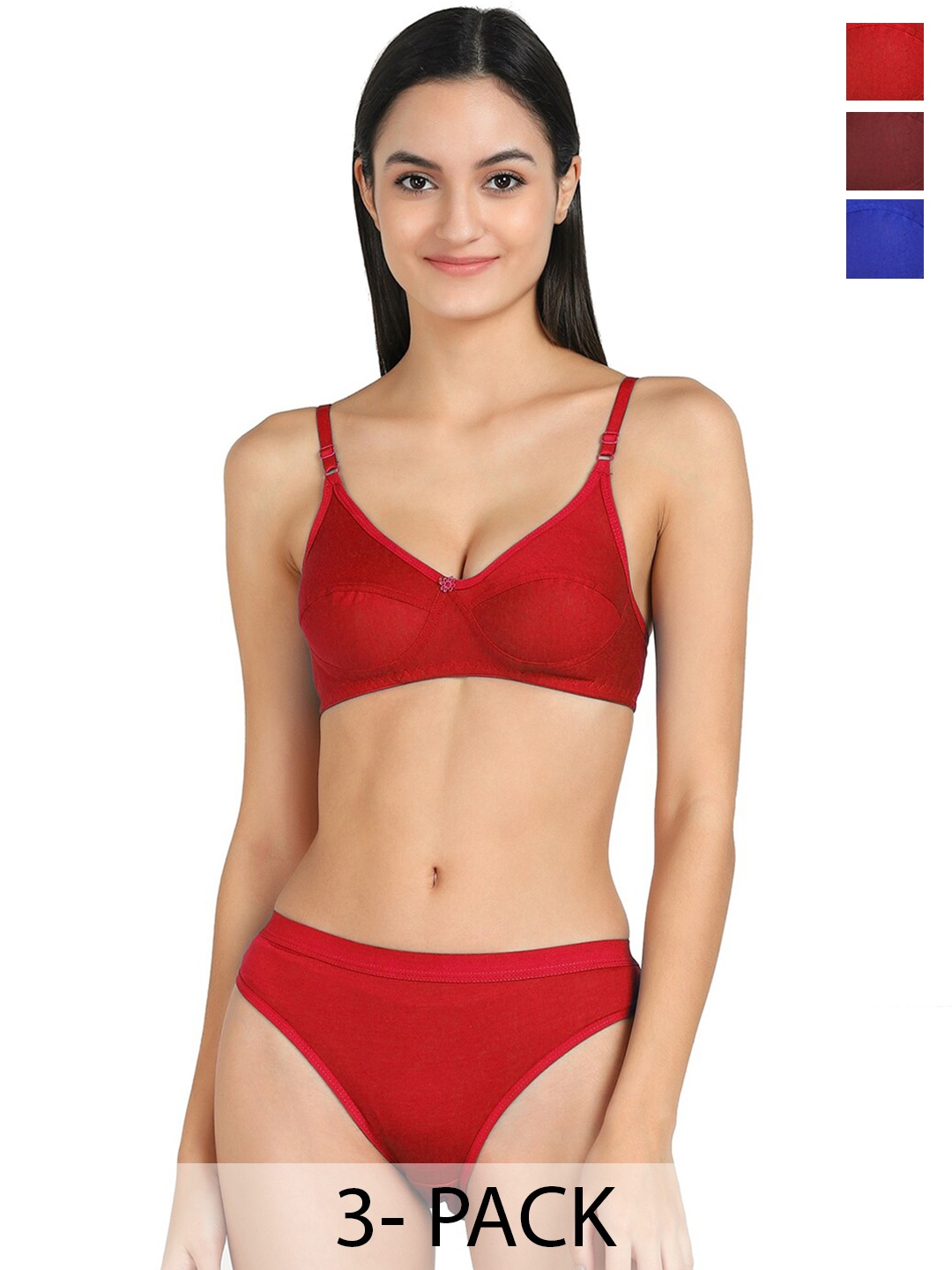 

Aamarsh Pack Of 3 Cotton Lingerie Set, Red