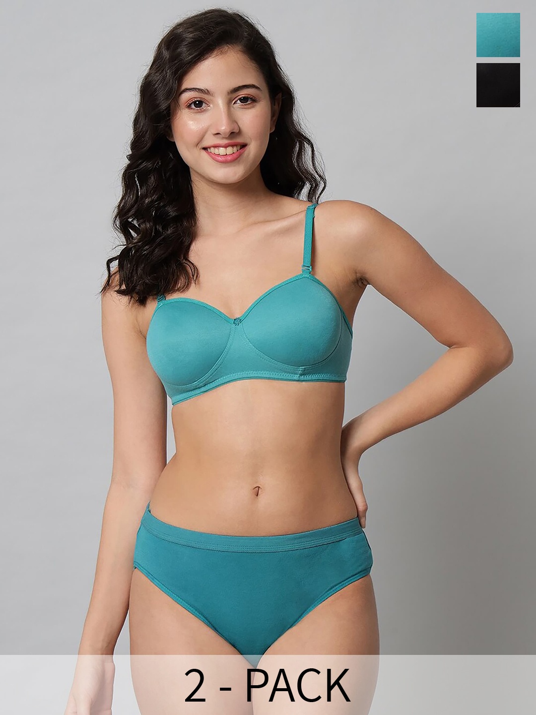 

Aamarsh Pack Of 2 Cotton Lingerie Set, Green