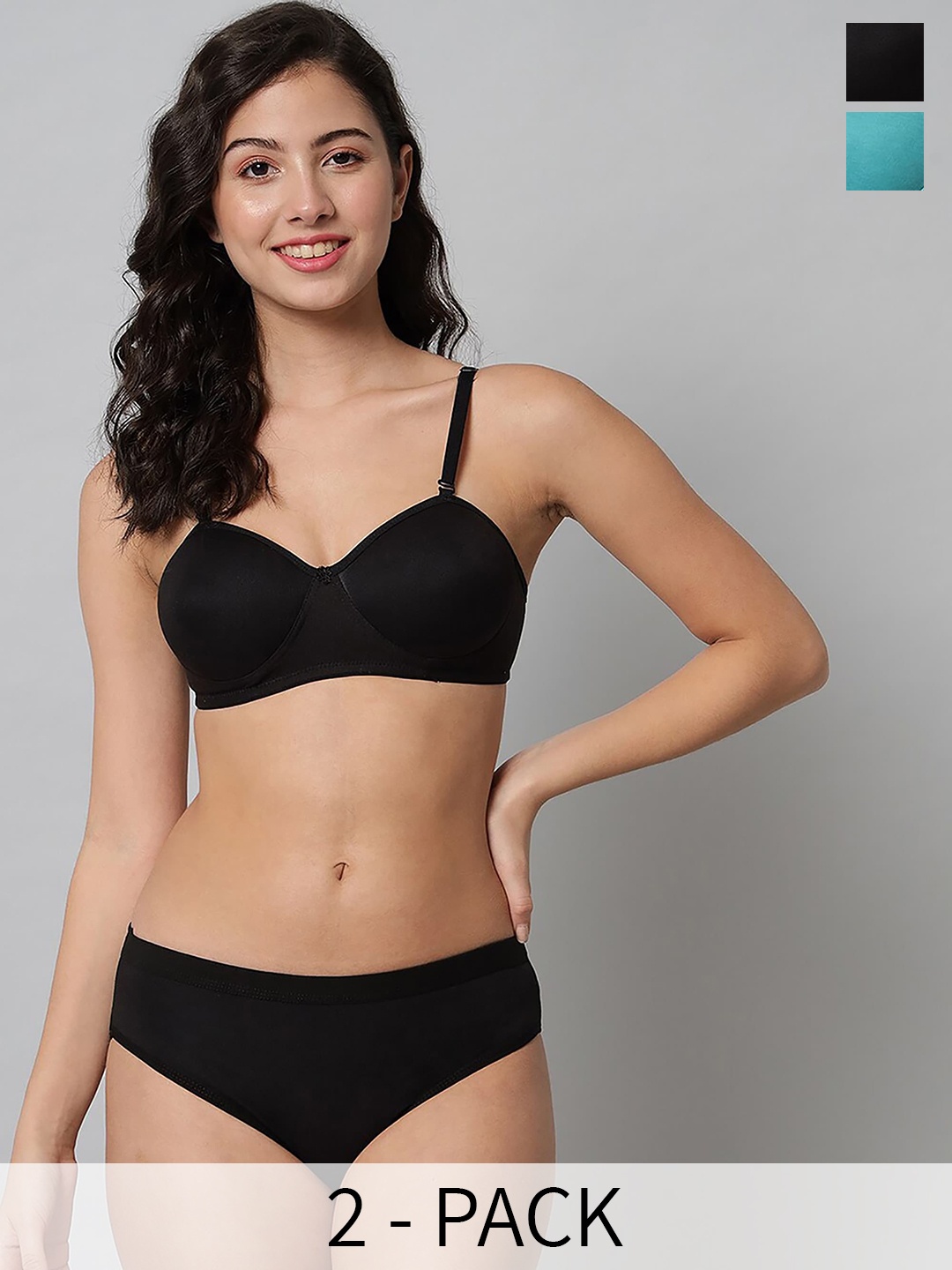 

Aamarsh Pack Of 2 Cotton Lingerie Set, Black