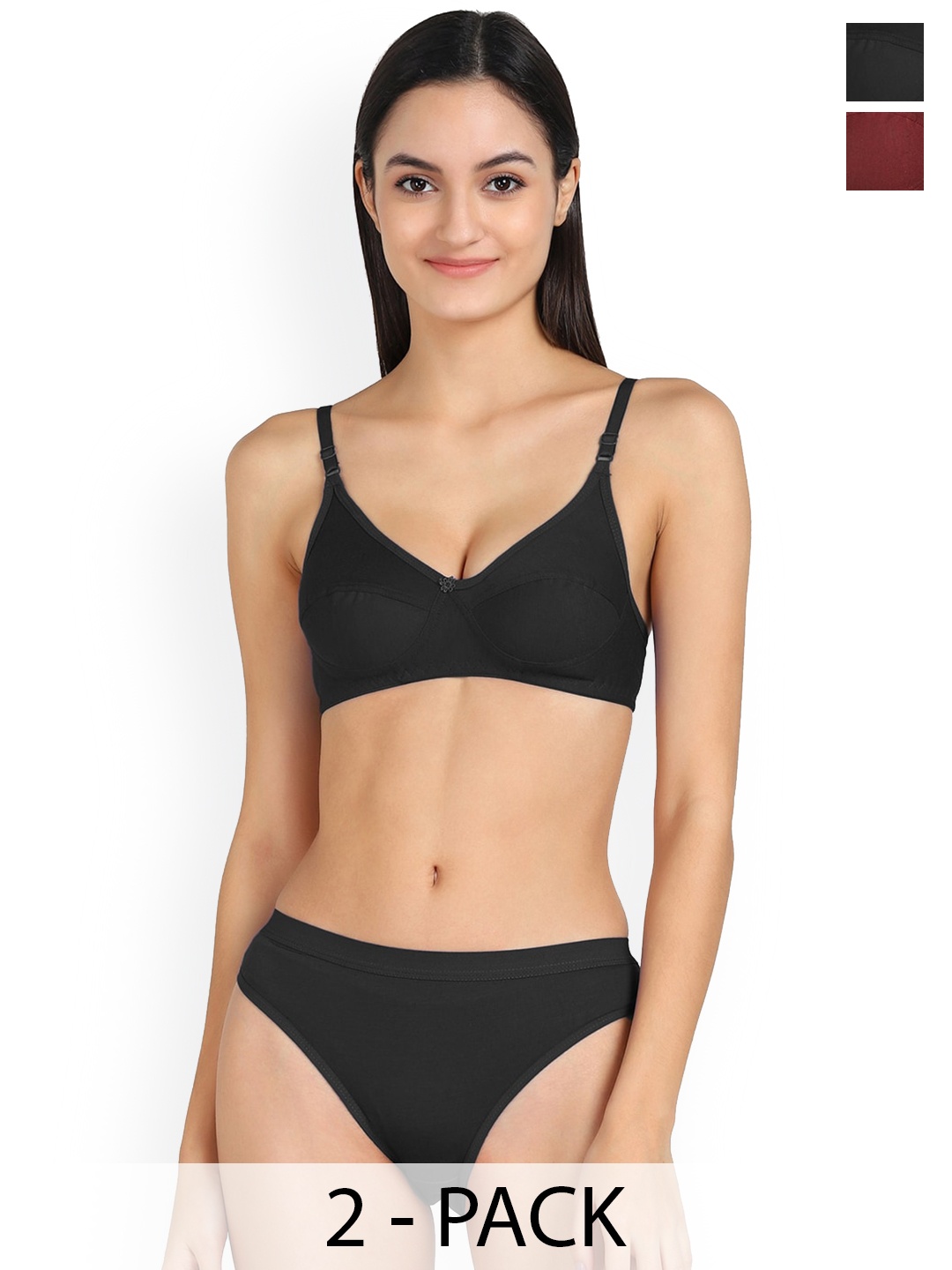 

Aamarsh Pack Of 2 Cotton Lingerie Set, Black