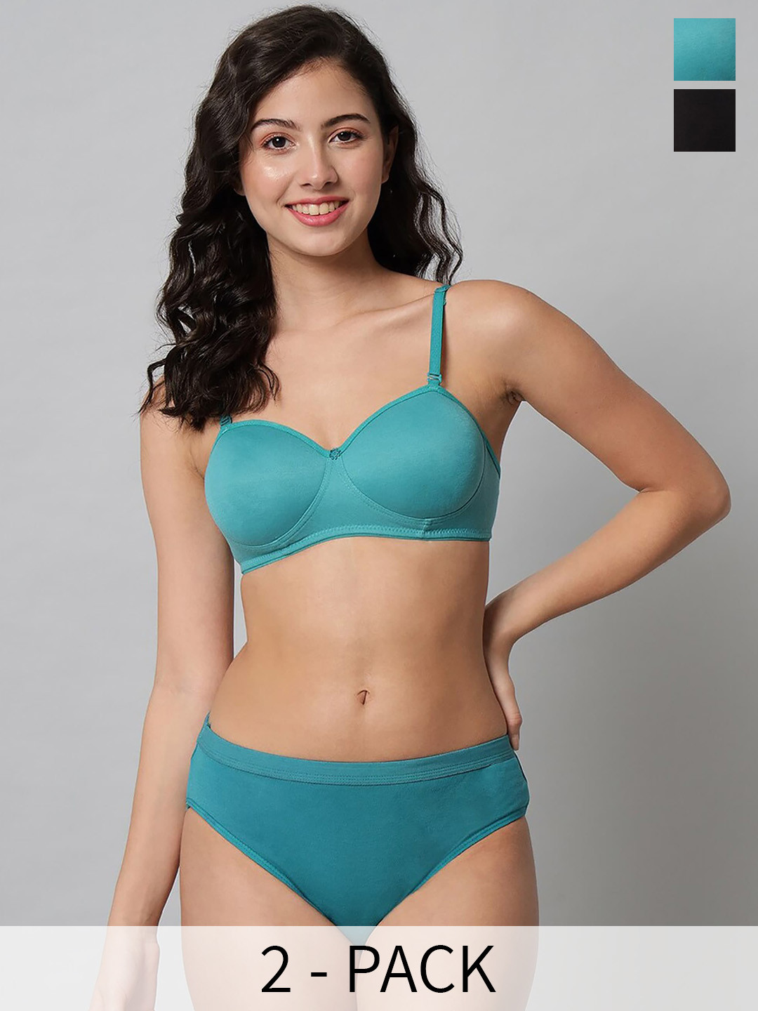 

Aamarsh Pack Of 2 Cotton Lingerie Set, Green