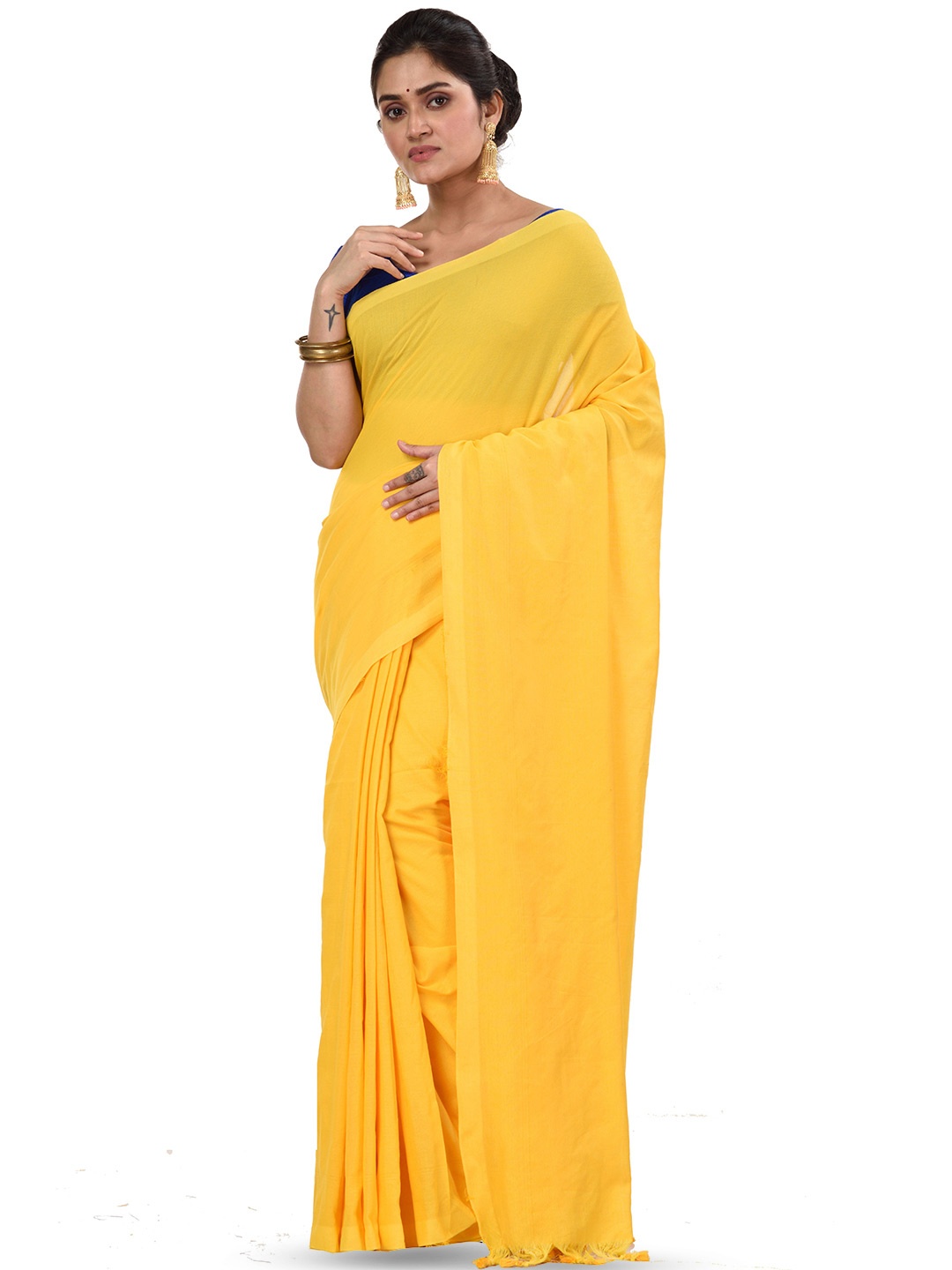 

PuJoy Woven Design Pure Cotton Taant Saree, Yellow