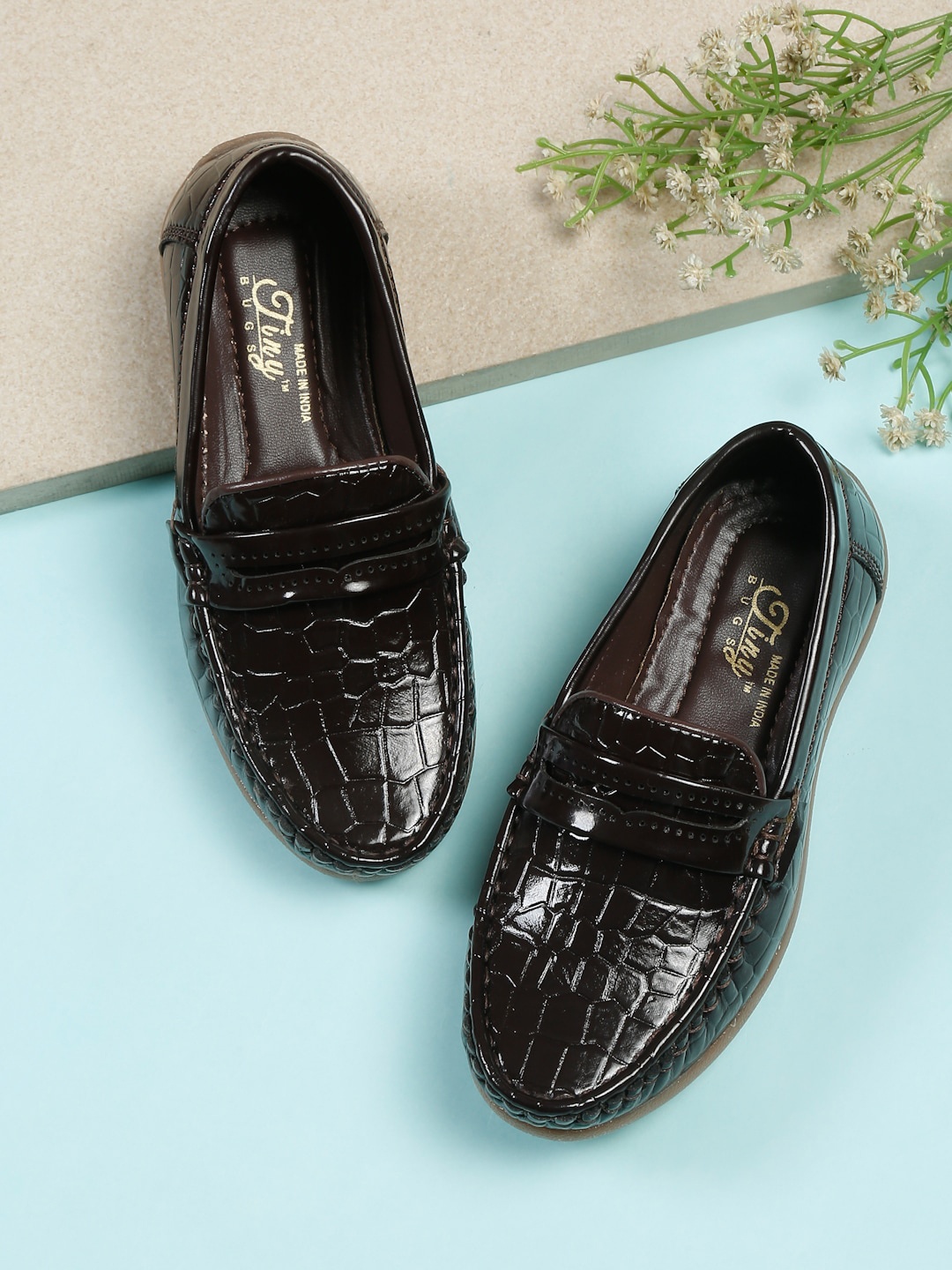 

Tiny Bugs Boys Textured Formal Loafers, Brown