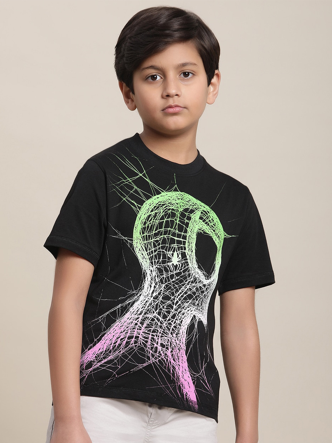 

Kids Ville Boys Spiderman Printed Pure Cotton T-Shirt, Black