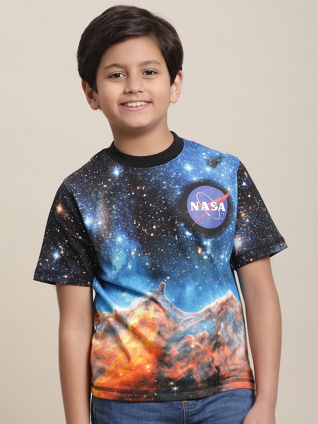 

Kids Ville Boys Nasa Printed Pure Cotton T-Shirt, Black