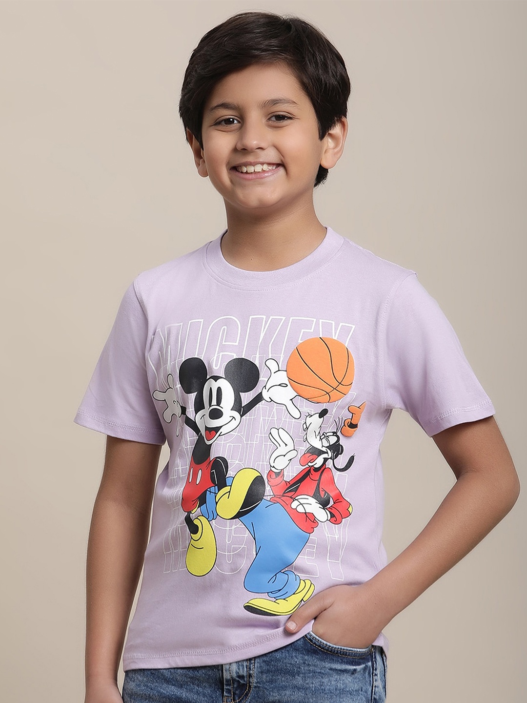 

Kids Ville Boys Mickey & Friends Printed Pure-Cotton T-Shirt, Purple