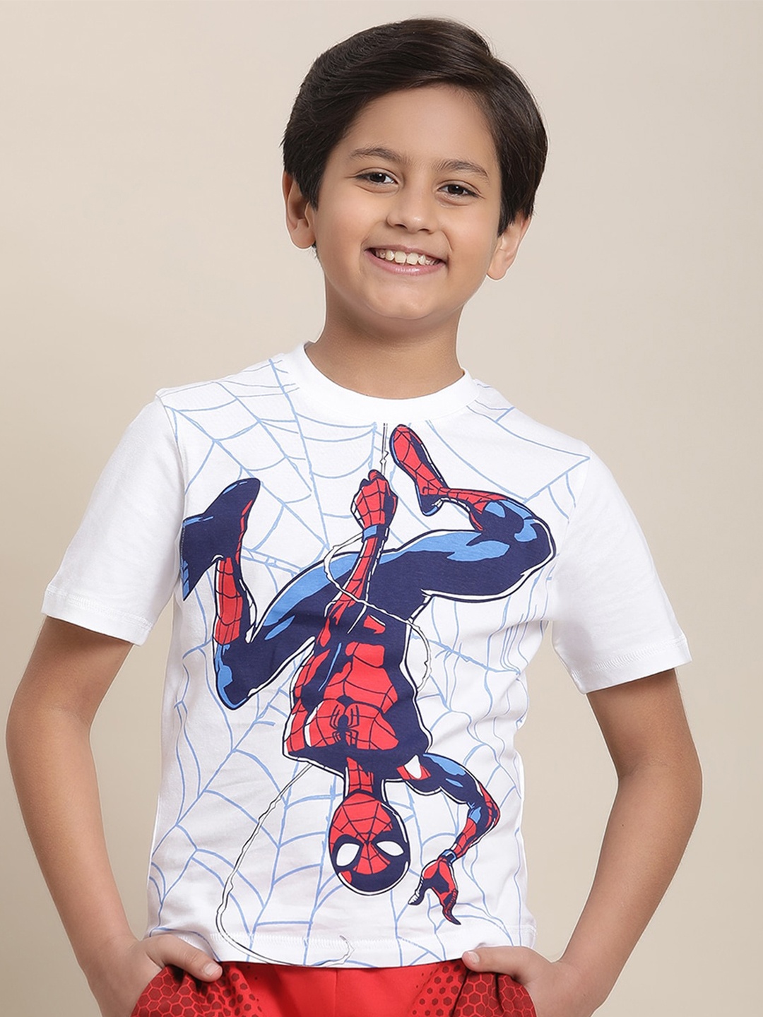 

Kids Ville Boys Spiderman Printed Pure Cotton T-Shirt, White